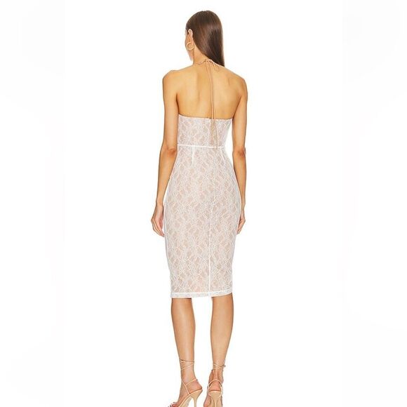 Michael Costello x Revolve Noa Midi Dress white lace stretch strapless $238 XXS - Picture 3 of 12